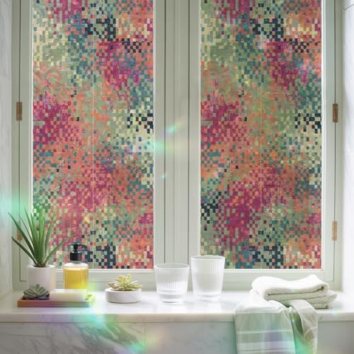 Window Privacy Film Static Cling, Colorful Geometric Decorative Stained Glass Window Film for Floor-to-Ceiling Glass/Large Patio Doors, Modern Boho Blocks Abstract Art 29.5 x 118 Inches - Image 6