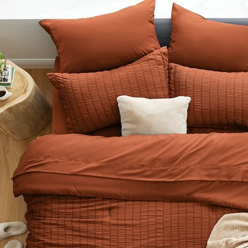 Love's cabin Seersucker Terracotta Twin Comforter Set, 5-Piece Bed in a Bag - Image 3