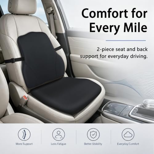 Car Seat Cushion with Lumbar Support, Firm 2-Piece Set for Long Drive Black - Image 2