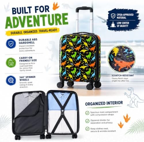 5PCS Kids Luggage Boys Suitcase Set, 16" Hardside Carry-on Dinosaur - Image 4