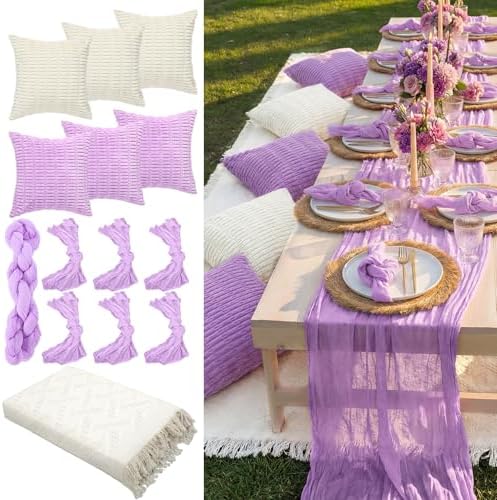 14 Pack Extra Large Purple Picnic Blanket Kit 91x71'' Outdoor Boho Rug by Beeveer