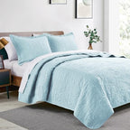 Love's cabin California King Size Quilt Set Spa-Blue Bedspreads - Soft Summer Lightweight Polyester Bedspread- Modern Style Coin Pattern Coverlet for All Season - 3 Piece (1 Quilt, 2 Pillow Shams) - Image 2