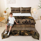 Erosebridal Camping Cabin Queen Comforter Set Rustic Camo Rv Bedding Set Camouflage Camper Car Comforter for Kids Boys Girls Woodland Mountain Pine Trees Quilt Duvet - Image 6
