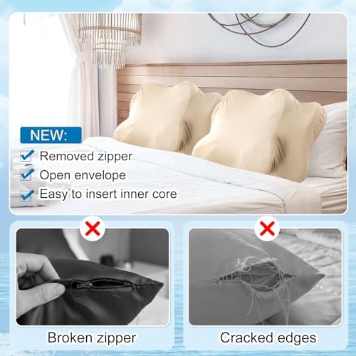 Hahafelt 2 Pcs Cooling Cervical Neck Pillowcase with Envelope Closure (Only Pillowcase) Ergonomic Pillow Case Smooth Soft Cool Case for Side Back Stomach Sleepers(Champagne,Standard Size) - Image 4