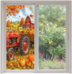 Window Privacy Film Frosted, Orange Fall Pumpkins Non-Adhesive Static Cling Window Tint, Thanksgiving Farmhouse Maple Leaves Insulated Windows Frosted Films for Living Room, 35.4 x 78.7 Inches by Unknown