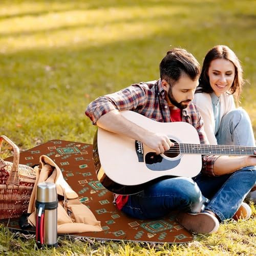 Family Outdoor Waterproof Picnic Blankets Red Western Southwest Santa Tribal Native Desert Portable Foldable Beach Blanket Sandproof Sand Mat - Image 4