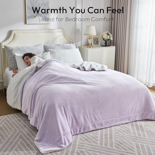 NANPIPER Warm Sherpa Blanket King Size for Bed, Soft Fleece for Winter, Fuzzy Plush Throw Gift for Women, Lavender 90x108 Inches - Image 2