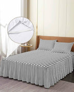 Ruffle Skirt Bedspread for Queen Size Bed Modern Black White Stripe 3 Piece Bedding Cover with Pillow Sham,18In Drop Bedskirt Coverlet for Bedroom Dorm Geometric Line Minimalist Style - Image 3
