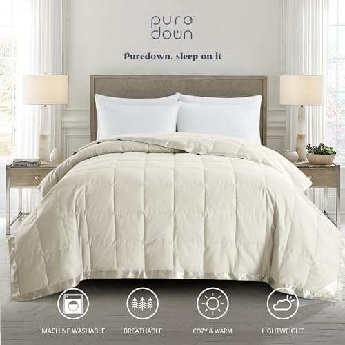 puredown® Blankets Queen Size - Soft Lightweight Down Blanket for Bed, Cozy Warm Luxury Bed Blanket with Satin Trim, Ivory (90"X90") - Image 6