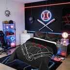 Baseball Field Print Comforter Set Twin Size,Boys Ball Sports Games Themed Quilt Set for Kids Boys Bedroom Collection,Red Baseball Bat Sporting Equipment Soft Bedding Set with 1 Pillowcase - Image 2