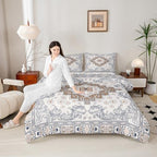 Erosebridal Vintage Floral King Bedding Set - Aztec Flower Boho Comforter Set for Kids Adults | Farmhouse Flowers Quilt | Beige Brown Blue Aesthetic Bedroom Decor with 2 Pillowcases by Erosebridal