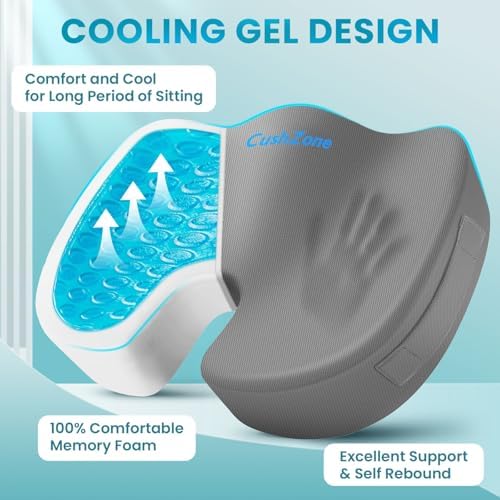 Gel Seat Cushion, Cooling Memory Foam Cushion for Office Chair, Gray - Image 2