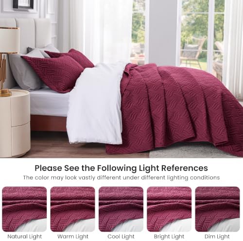 Love's cabin Full Quilt Set, Lightweight Bedspread Comforter, Burgundy - Image 5
