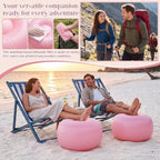 Novabright Inflatable Round Ottoman with Foot Pump Pouf, Pink - Image 5