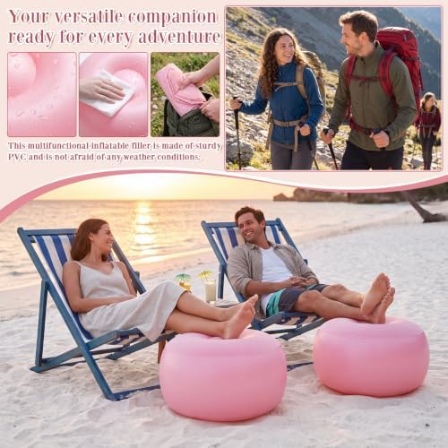 Novabright Inflatable Round Ottoman with Foot Pump Pouf, Pink - Image 5