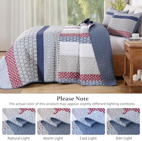 WONGS BEDDING Boho Quilt King Size, Patchwork Bedding Set, Blue Red - Image 5