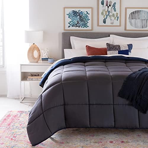 Linenspa All-Season Down Alternative Comforter, Navy/Graphite, Twin XL - Image 3