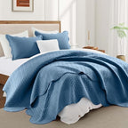 Imperial Rooms California King Quilt Bedspread Washed Blue Leaf 8-Pack - Image 6