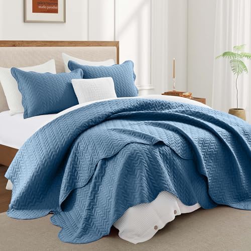 Imperial Rooms California King Quilt Bedspread Washed Blue Leaf 8-Pack - Image 6