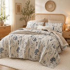 JANZAA Quilts Queen Size, Beige Qulit Bedspread Floral Bedding Set 3 Pcs by JANZAA