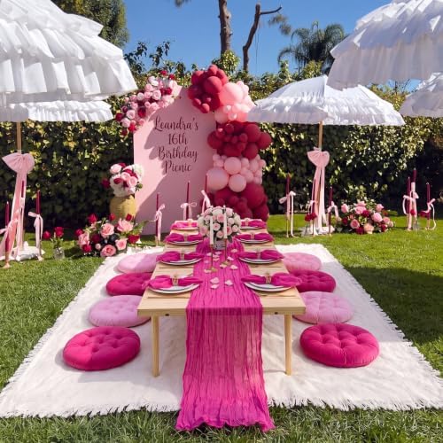 Beeveer Picnic Kit Fit for 8 People 71 x 118'' Extra Large Outdoor Picnic Blanket with Rose Red Table Runner Napkins Pink Floor Pillows Cushions for Wedding Birthday Baby Shower Backyard Decor - Image 4