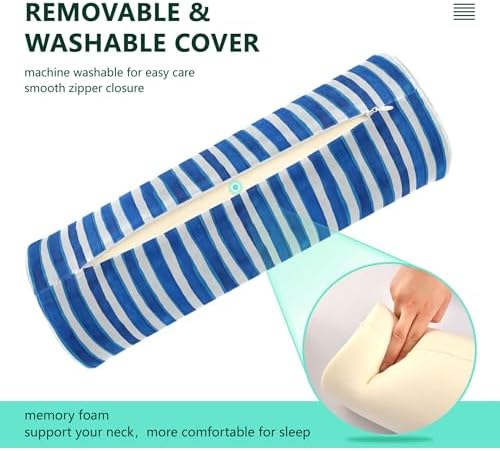 Bolster Pillow Yoga Bedding Essentials Round Neck Roll Pillow Round Pillow Forms Cylinder Pillows Couch Neckroll Pillows for Bed Deepskyblue Stripe - Image 4