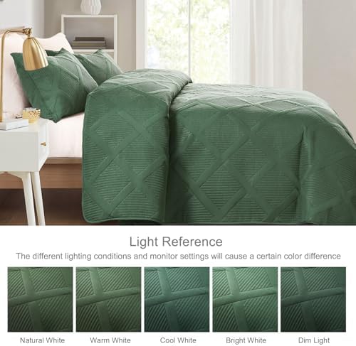 Exclusivo Mezcla 3-Piece Soft Quilts Queen Size Bedding Set, Olive Green - Image 3