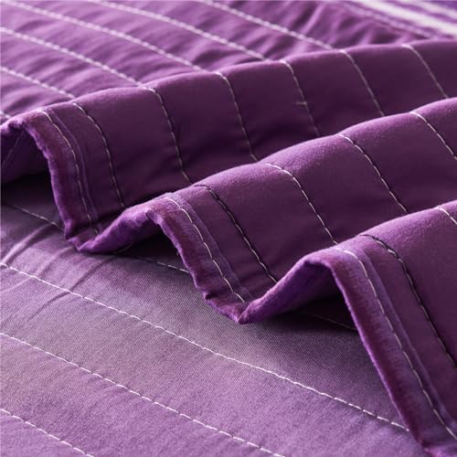 KAKIJUMN Striped Twin Quilt Bedding Set, Soft Bedspread, Purple, 2 Piece - Image 7