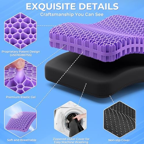 TushGuard Gel Seat Cushion for Long Sitting, Enlarged & Thickened Patent Design Office Chair Seat Cushion, Breathable Cooling Pads for Chairs, Soft Car Cushions for Wheelchair(2" Thick, Black) - Image 4