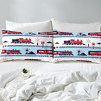 Red White and Blue Train Fitted Sheet Cartoon Train Railroad Tracks Kids Bedding Set Traffic Transportation Track Bed Sheets Cute Retro Vintage Vehicle Sheets Twin 2Pcs, 1 Fitted Sheet 1 Pillowcase - Image 4