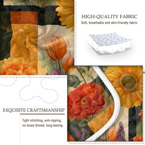 BlessLiving 3-Piece Quilts Queen Size, Ultra Soft Microfiber Lightweight Daisy Frame Pattern Bedspreads Coverlets Bedding Set with 2 Pillow Shams for All Seasons, Autumn Bed Cover for Women - Image 4