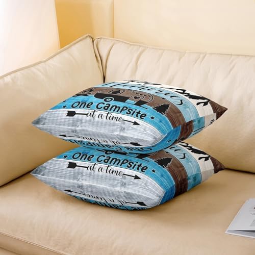 Feelyou Camper Cushion Case Boys Girls Happy Camping Throw Pillow Covers 16"x16" Set of 4 for Travel Trailers Rustic Farmhouse Style Decorative Pillow Case Outdoor Pillows Covers for Travel Trailers - Image 4