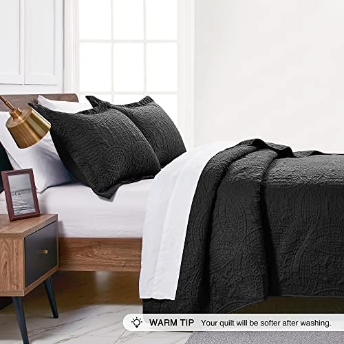 Love's cabin King Size Quilt Set Black Bedspreads - Soft Bed Fall Lightweight Bedspread Comforter - Modern Style Coin Pattern Coverlet for All Season - 3 Pieces (1 Quilt, 2 Pillow Shams) - Image 4