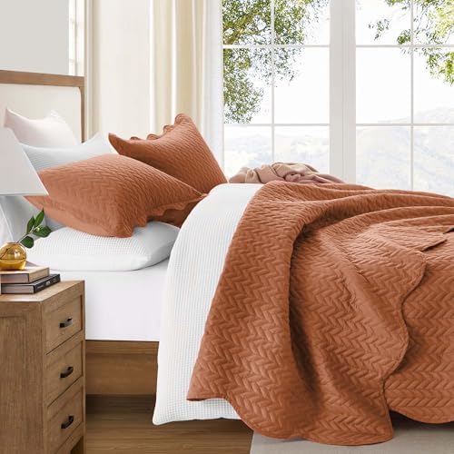 King Quilt Set Bedspread Coverlet Bedding Leaf Rust 106"x96" - Image 2