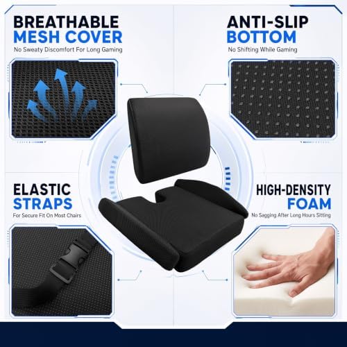 Widened Gaming Chair Cushion Set with Lumbar Support, Tailbone Pain Reduce - Image 5