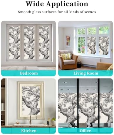 Window Privacy Film Frosted, Vintage Botanical Reusable Static Cling Window Tints, Antique Foliage Tree Rustic Heat Control Windows Films for Offices, Balcony, 29.5 x 118 Inches - Image 7