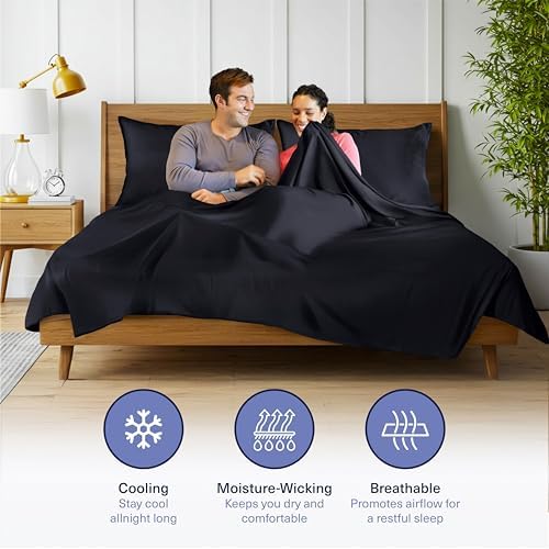 Kickoff Viscose Bamboo Sheets RV Short Queen Size 4-pc 100% Organic Bamboo Viscose Bed Cooling Sheets Set (60" x 75") Cool Bedding for hot Sleepers Sheet Set - Gift Ready Packaging (Black, SQ) - Image 4