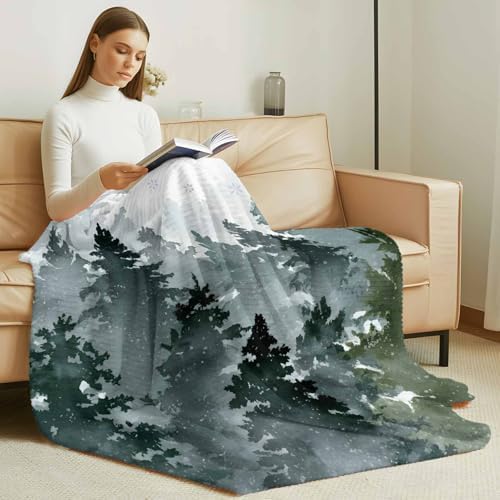 Christmas Throw Blanket, Winter Xmas Pine Trees Mountain Fluffy Soft Blankets for Couch Bed Travel, Snowflakes Plush Microfiber Striped Flannel Blankets, Lightweight Sofa Blankets 32"x48" - Image 3