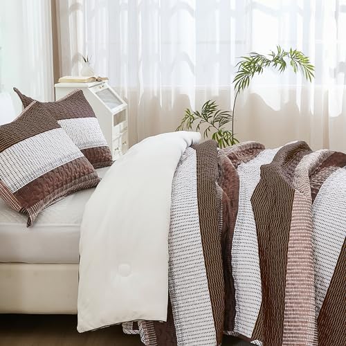 Andency King Size Quilt Set Brown, 3 Pcs Bedspreads & Coverlets - Image 2
