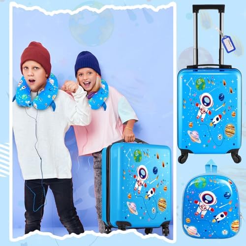 Sanwuta 4 Pcs Hardside Kids Luggage Set Space Blue 18 Inch Astronaut - Image 6