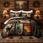 HOSIMA Deer Bear Print Forest Hunting Plaid Quilt Full with 2 Pillowcases. by HOSIMA