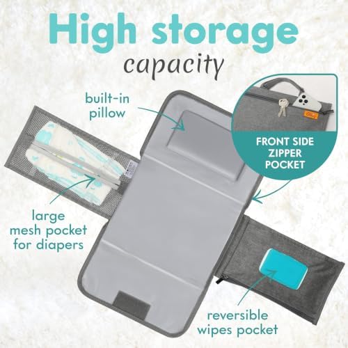 Kopi Baby Portable Diaper Changing Pad with Wipes Pocket, Modern Grey - Image 2