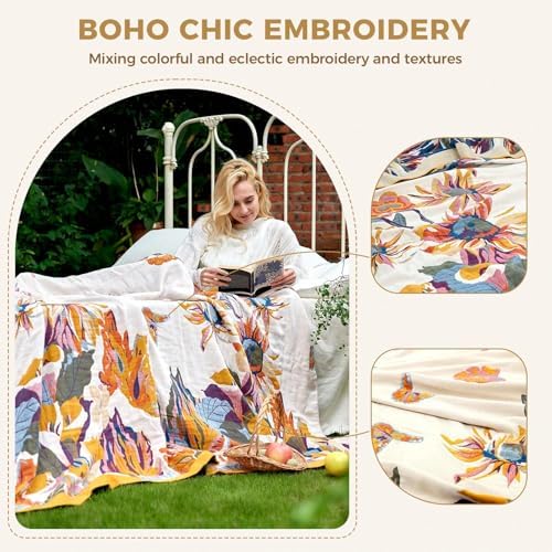 LUTBM King Throw Blanket for Bed -100% Cotton Soft Boho Fall Blankets - Image 3