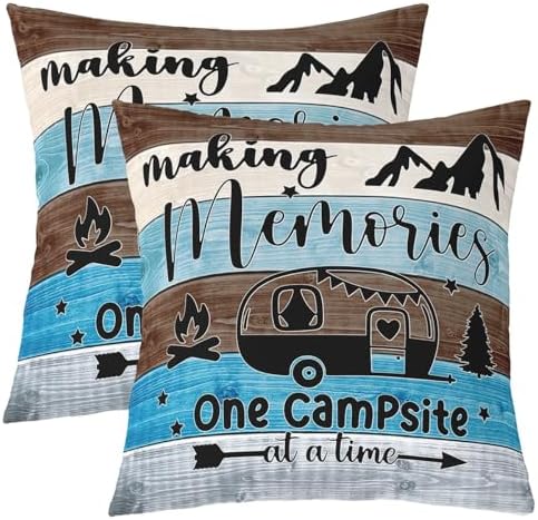 Feelyou Camper Cushion Case Boys Girls Happy Camping Throw Pillow Covers 16"x16" Set of 4 for Travel Trailers Rustic Farmhouse Style Decorative Pillow Case Outdoor Pillows Covers for Travel Trailers - Image 2