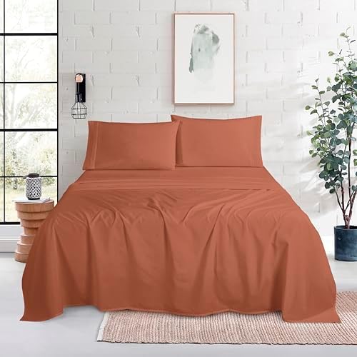 Mocassi Queen Size 4-Piece Bed Sheet Set - 1800 Premium Hotel Quality Microfiber 18-24 Inches Extra Deep Pocket Fitted Sheet- Luxury Soft, Breathable, Wrinkle, and Fade Resistant, Coral - Image 2