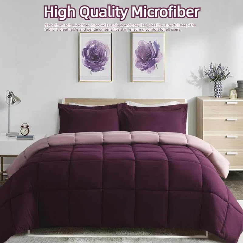 HOMME Queen Size 3 Pieces All Season Soft Comfortable Down Alternative Reversible Quilted Oversize Comforter Set School Dorm, Machine Washable - Image 3