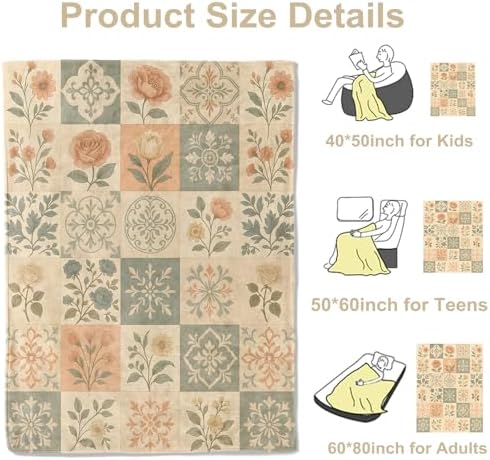 Vintage Floral Patchwork Throw Blanket, Lightweight Warm Elegant Botanical Flannel Blanket, Home Decor and Gifts, Soft Cozy Blankets for Women Mom Girls, 50"x60" for Bed Couch Travel Office - Image 3