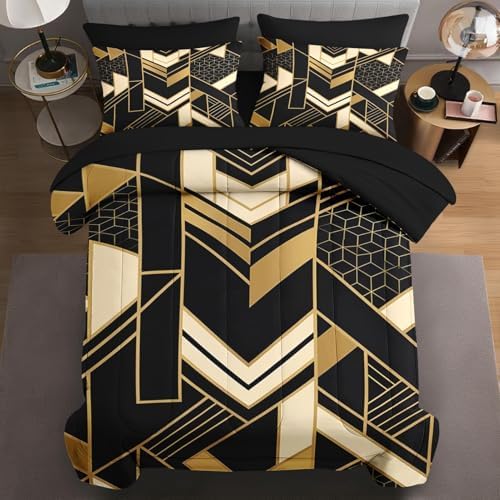 WeCozy Twin Comforter Set with Sheets, 5 Pieces Geometric Gold Bedding by WeCozyHomeDecor