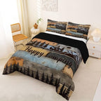 Erosebridal Rv Camper Full Size Comforter Set Happy Camping Bedding Set Rustic Farmhouse Wooden Board Bedding Comforter Sets Mountain Pine Trees Quilt 3 Pcs Blue Brown - Image 3