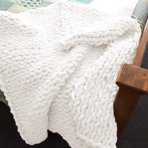 Chunky Knit Throw Blanket Chenille Yarn Soft Cozy Bulky Knitted Blanket for Sofa Bed Chair Large Hand Made Boho Home Decor White 40x48 - Image 3